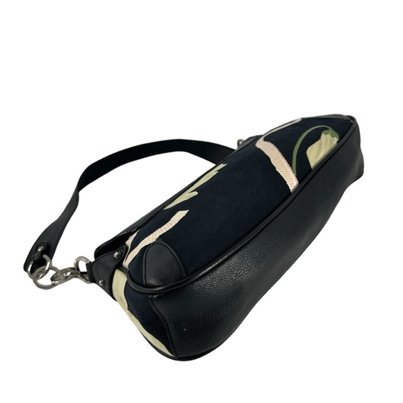 Vintage SALVATORE FERRAGAMO Gancini black canvas and leather shoulder bag flower - Picture 8 of 14